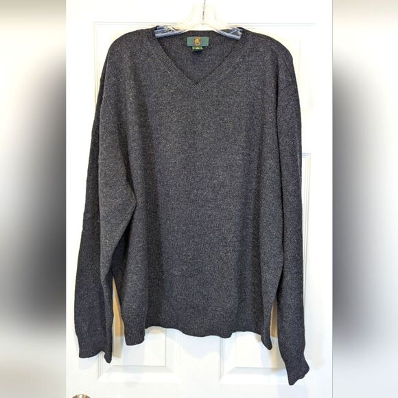 Vintage Men's Piccadilly Gray Woolmark Lambswool V-Neck Long Sleeve Sweater XXL - Picture 1 of 7